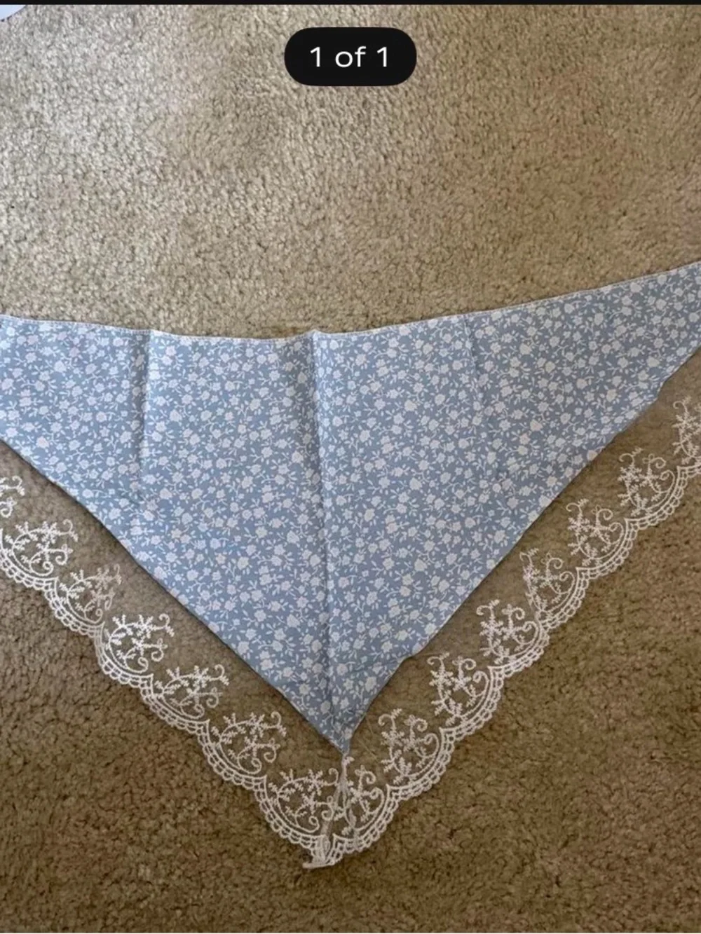 Kids Blue Floral Bandana Bib with Lace Trim